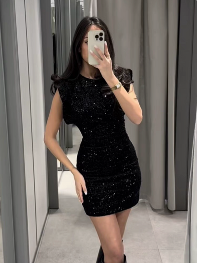 velour shiny mini dress