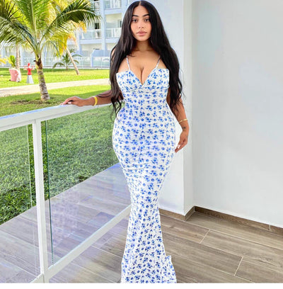 velour blue tight summer dress