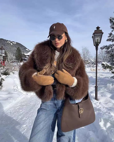 Elegance brown cozy fluffy jacket