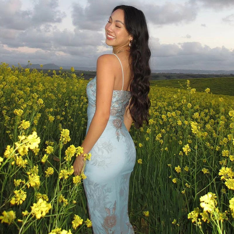 velour sunny blue flower dress