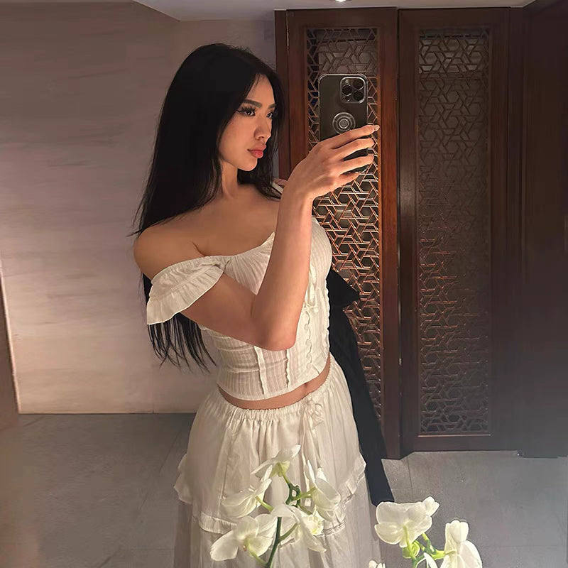 velour summer white dress set