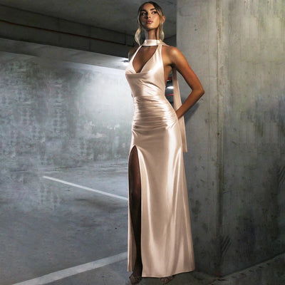 velour shiny neck dress