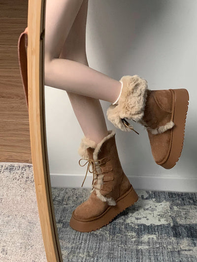 High cozy fluffy fall boots