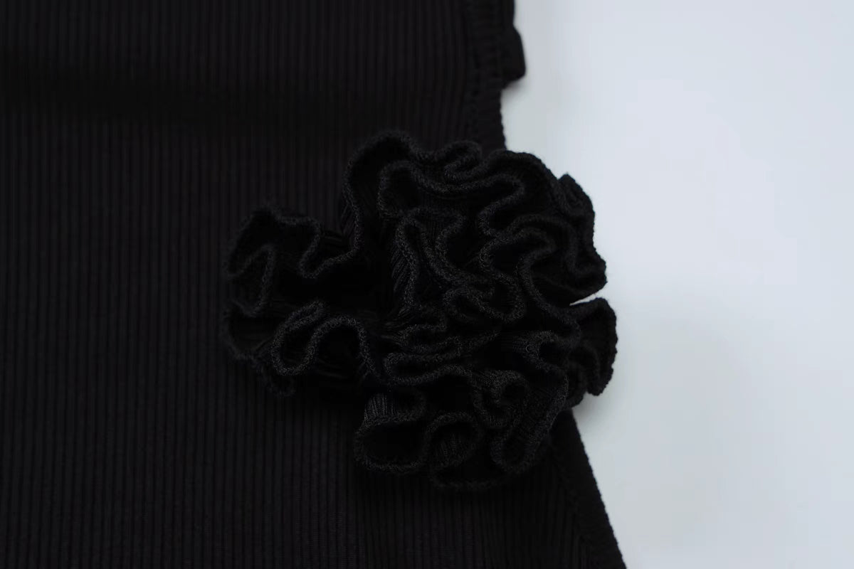 velour luxe black neck dress