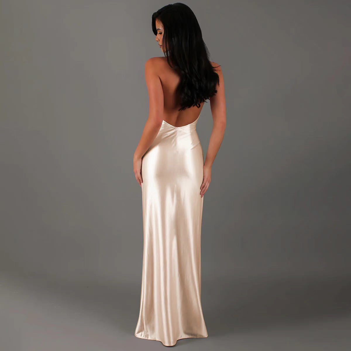 velour shiny neck dress