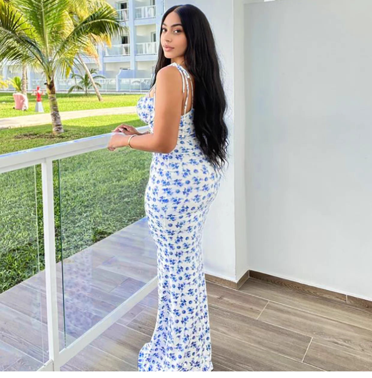 velour blue tight summer dress
