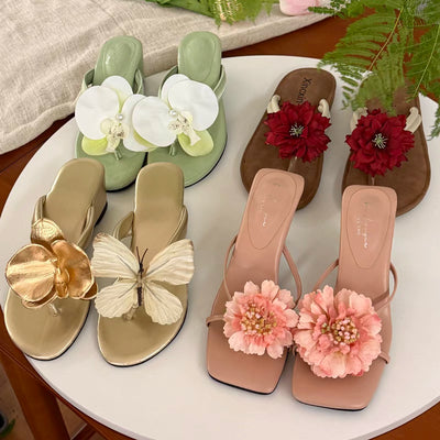 velour  summer flower slides