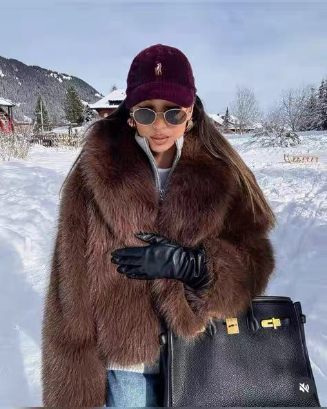 Elegance brown cozy fluffy jacket