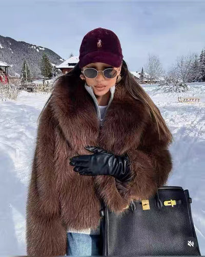 Elegance brown cozy fluffy jacket