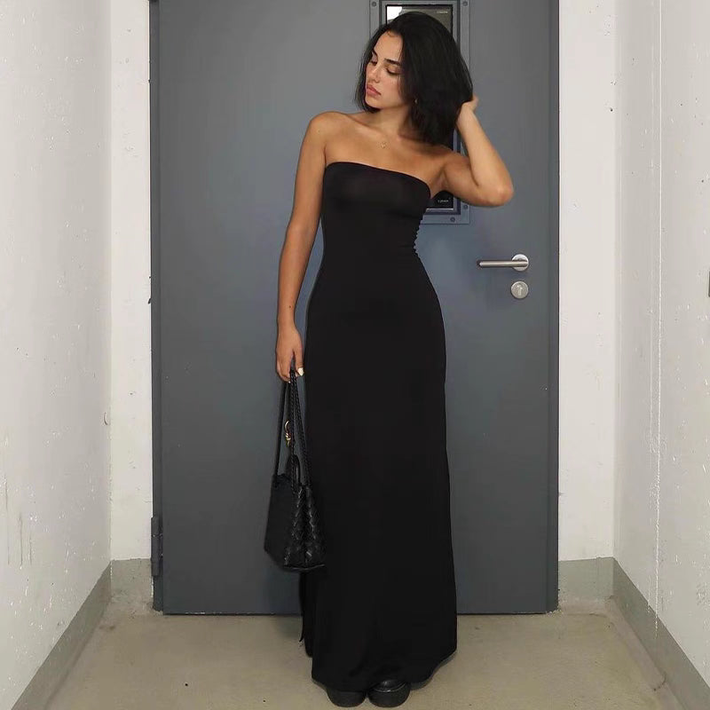 velour black shoulder free dress