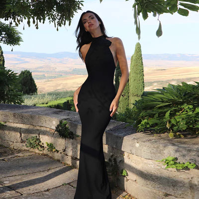 velour luxe black neck dress