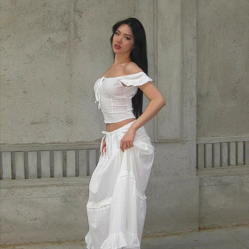 velour summer white dress set
