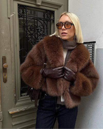 Elegance brown cozy fluffy jacket