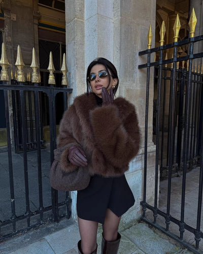 Elegance brown cozy fluffy jacket