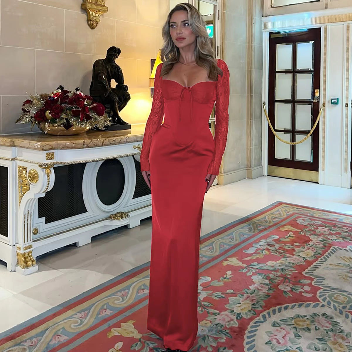 velour viral red luxe dress