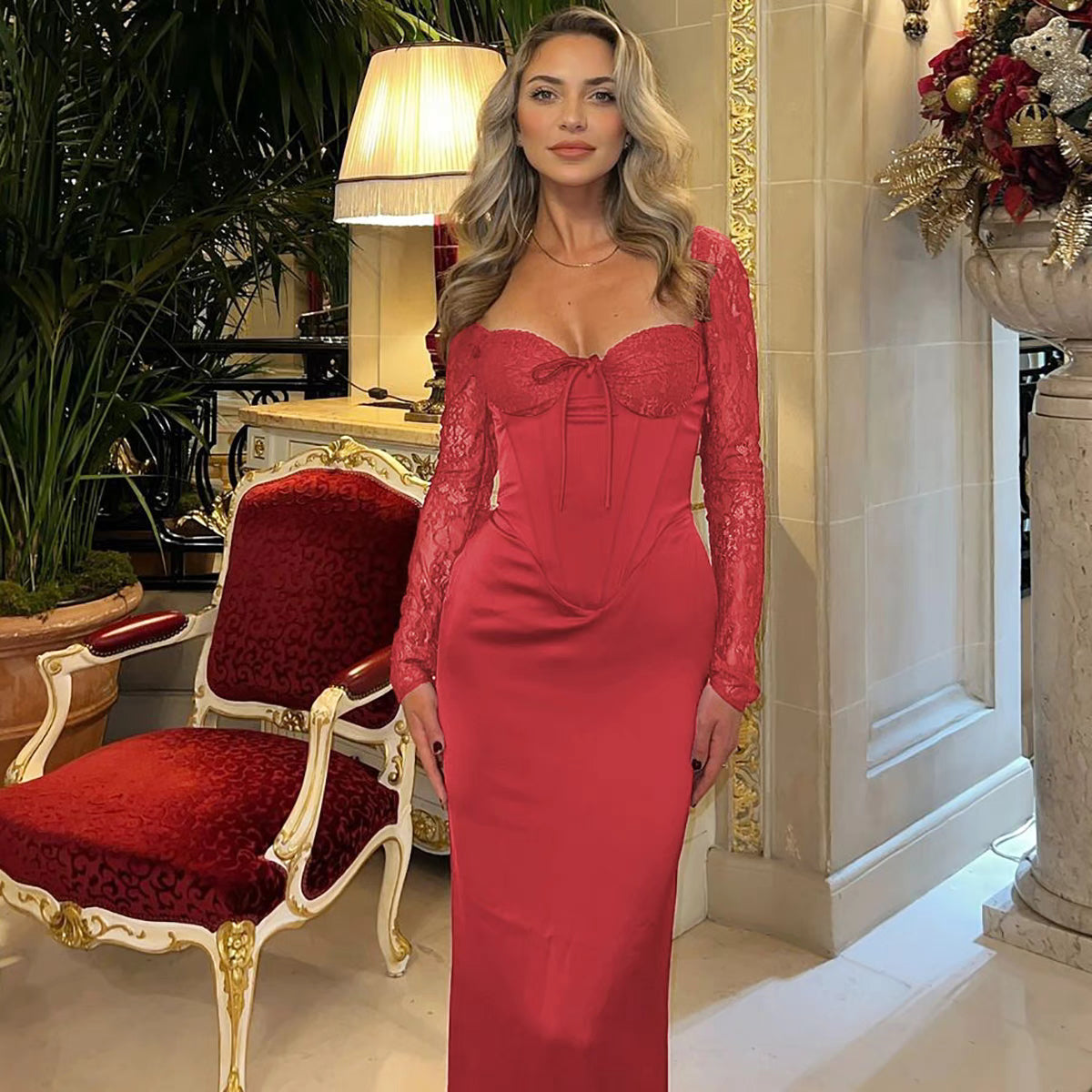 velour viral red luxe dress